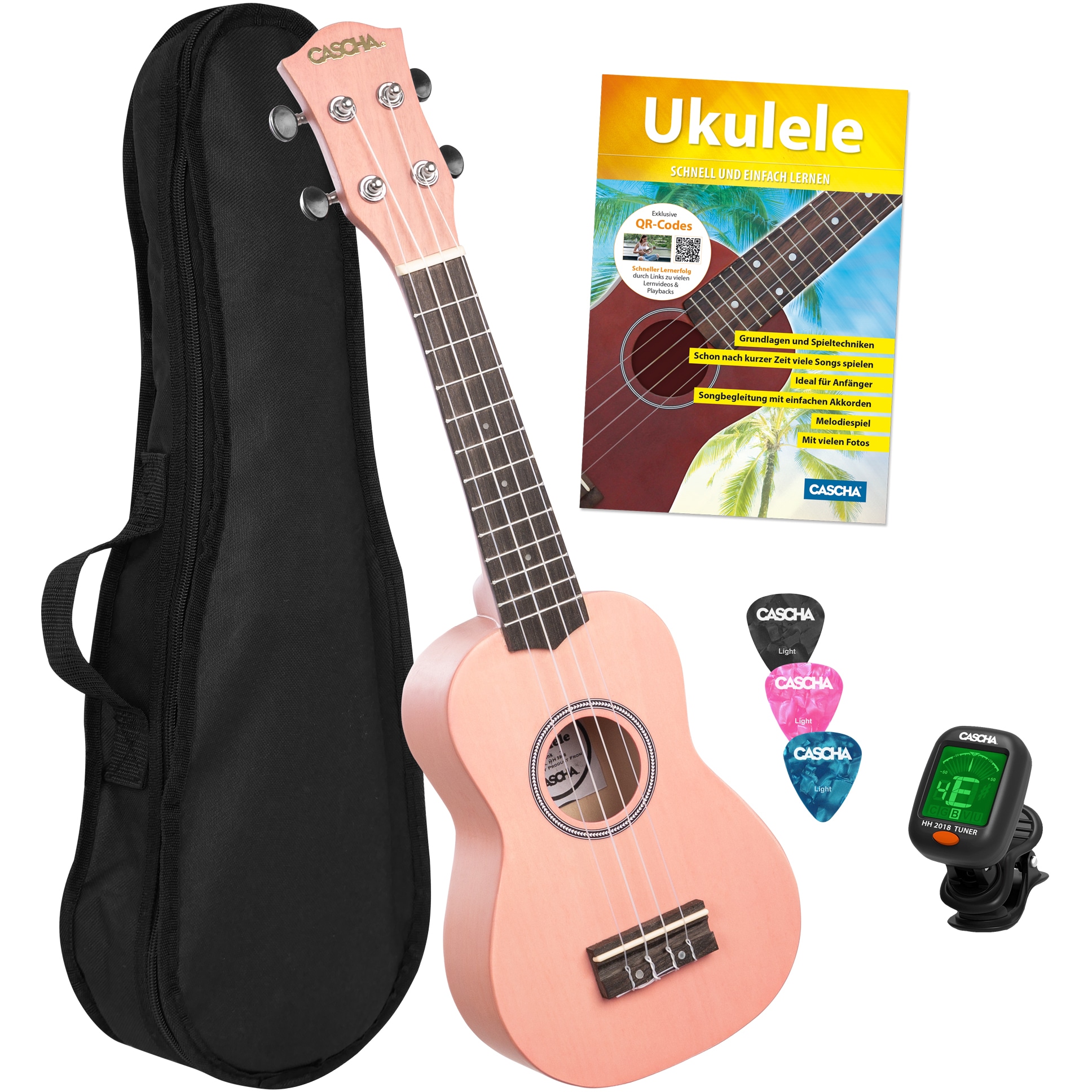 Cascha HH 3976 DE sopraan ukelele set roze (Duits)