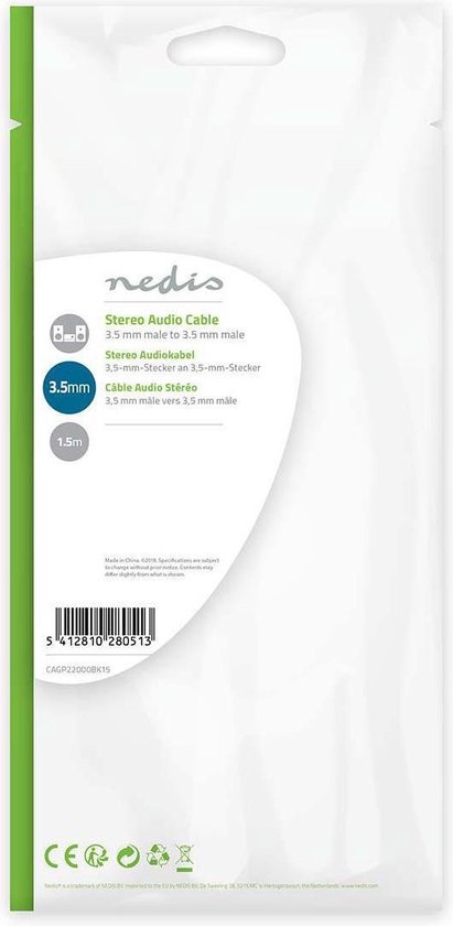 Nedis CAGP22000BK15 stereo-audiokabel 3.5mm - 3.5mm 1.5 meter - Zwart