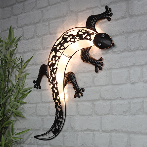 Huismerk Premium Wanddecoratie Solar Gekko - LED - Marrón