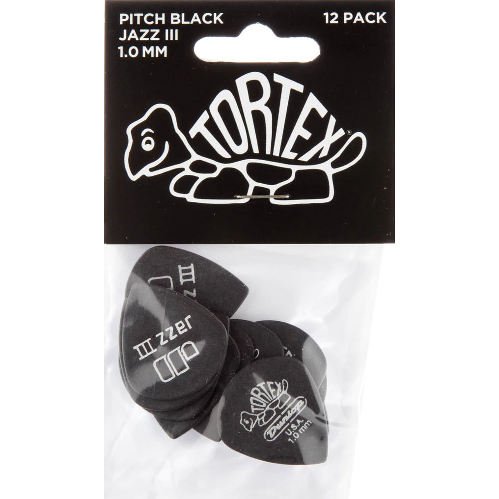 Dunlop Tortex Pitch Black Jazz III 1.00mm 12-pack plectrumset zwart