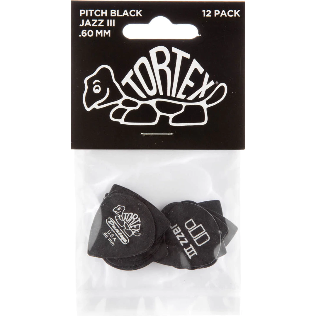 Dunlop Tortex Pitch Black Jazz III 0.60mm 12-pack plectrumset zwart