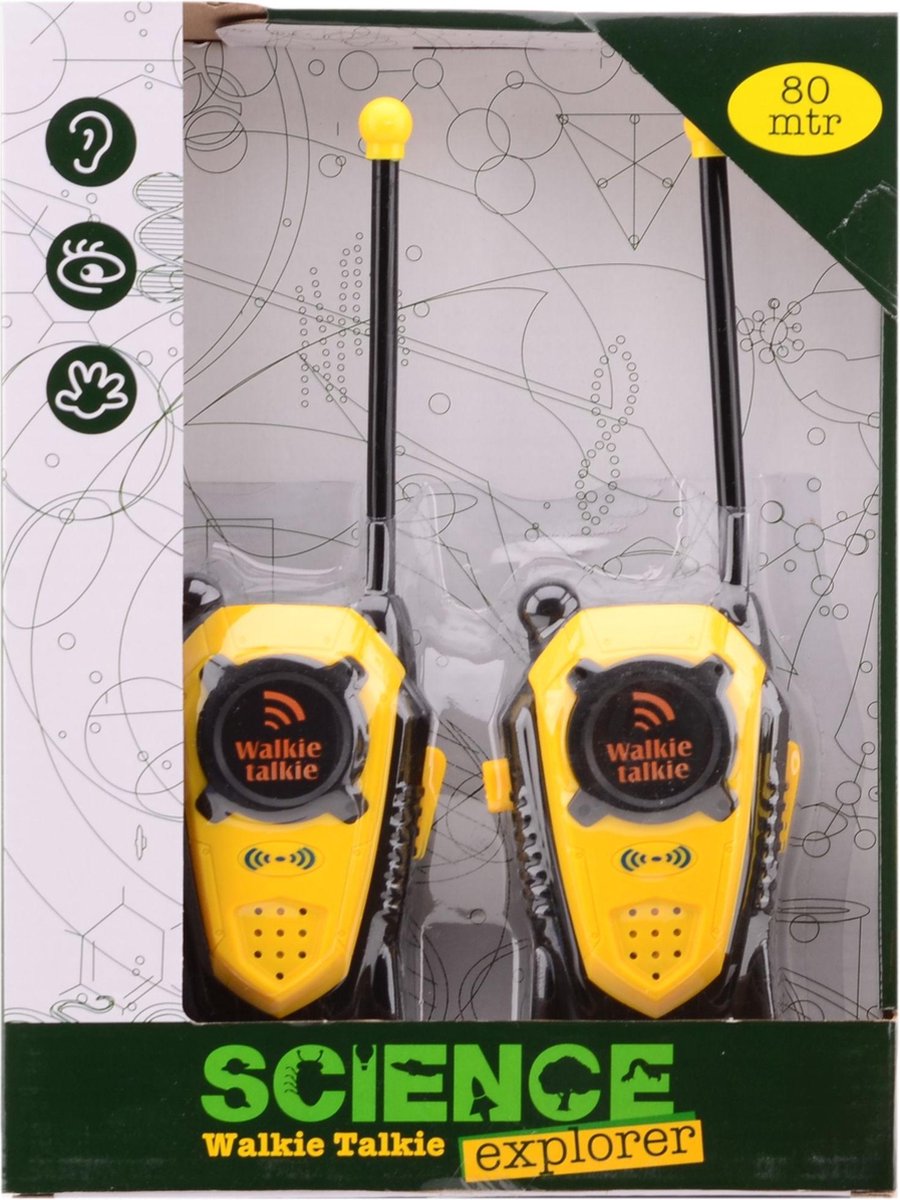 Johntoy walkie talkie set Science Explorer 2 delig 80 mtr - Geel