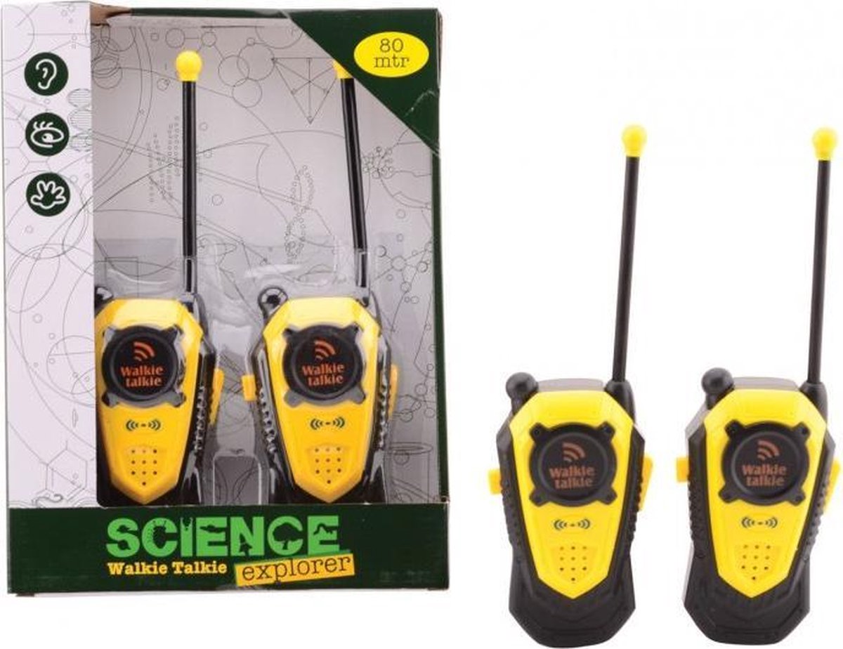 Johntoy walkie talkie set Science Explorer 2 delig 80 mtr - Geel