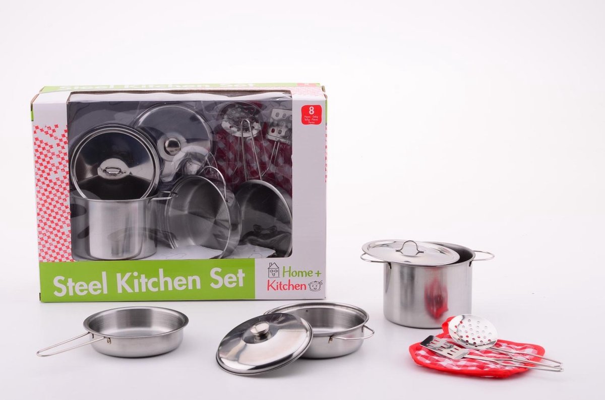 Johntoy Home and Kitchen stalen pannenset 8 delig - Silver