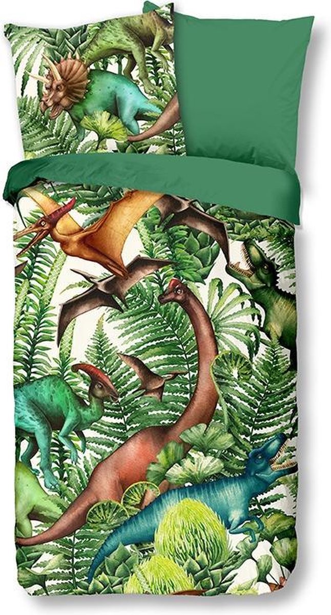 Good Morning dekbedovertrek Prehistorie 140 x 220 katoen - Groen