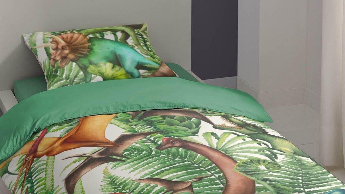 Good Morning dekbedovertrek Prehistorie 140 x 220 katoen - Groen