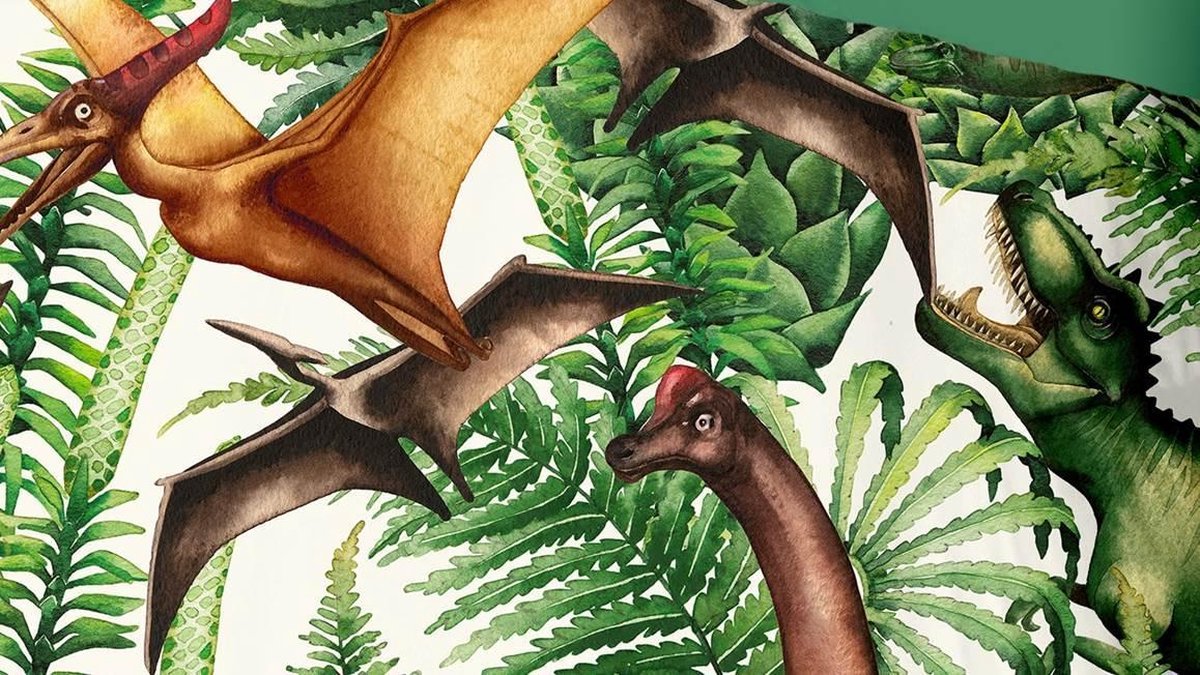 Good Morning dekbedovertrek Prehistorie 140 x 220 katoen - Groen