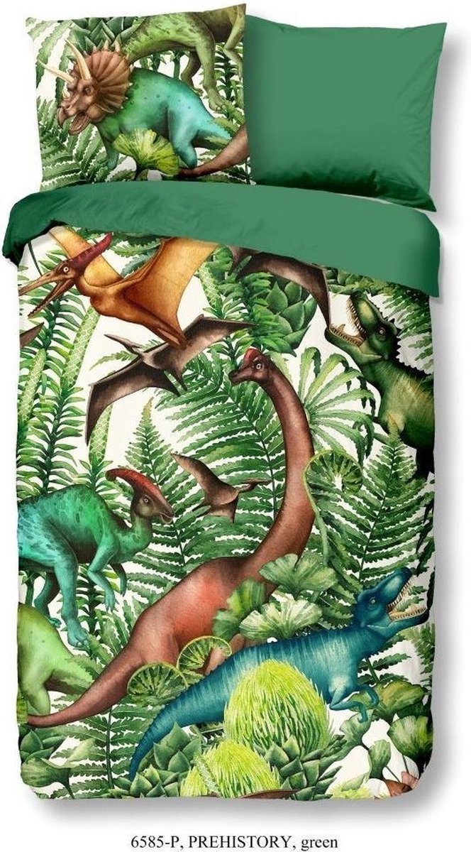 Good Morning dekbedovertrek Prehistorie 140 x 220 katoen - Groen