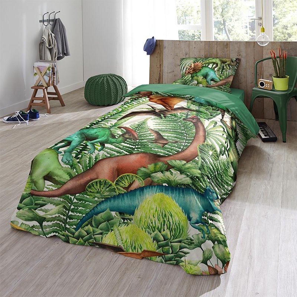 Good Morning dekbedovertrek Prehistorie 140 x 220 katoen - Groen