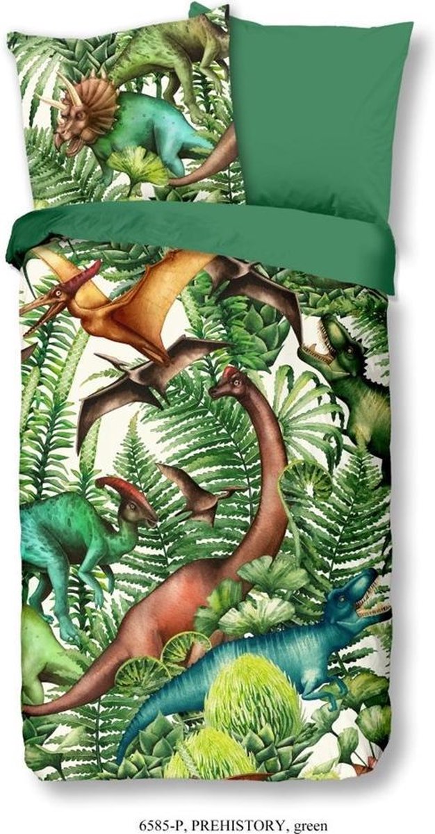 Good Morning dekbedovertrek Prehistorie 140 x 220 katoen - Groen