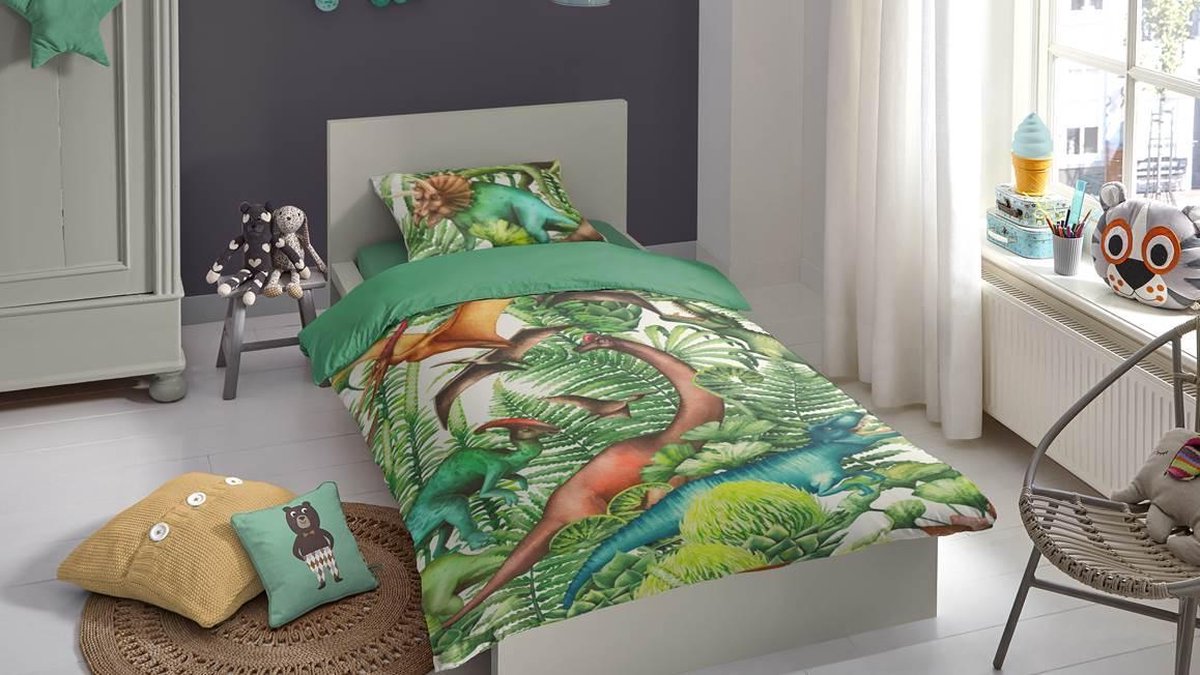 Good Morning dekbedovertrek Prehistorie 140 x 220 katoen - Groen