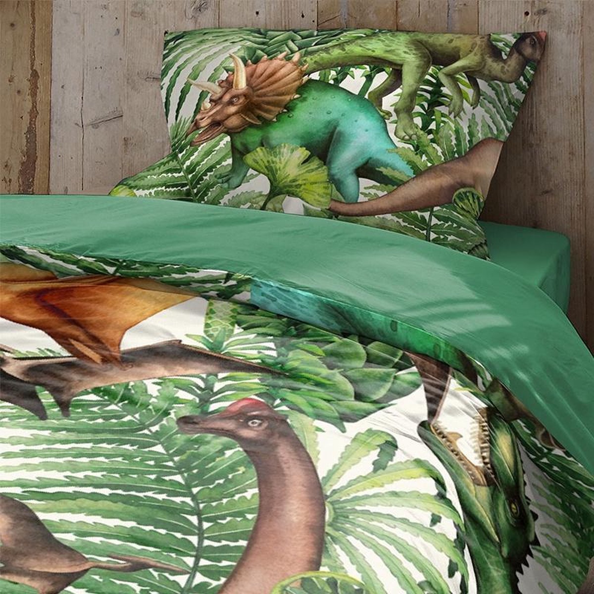 Good Morning dekbedovertrek Prehistorie 140 x 220 katoen - Groen
