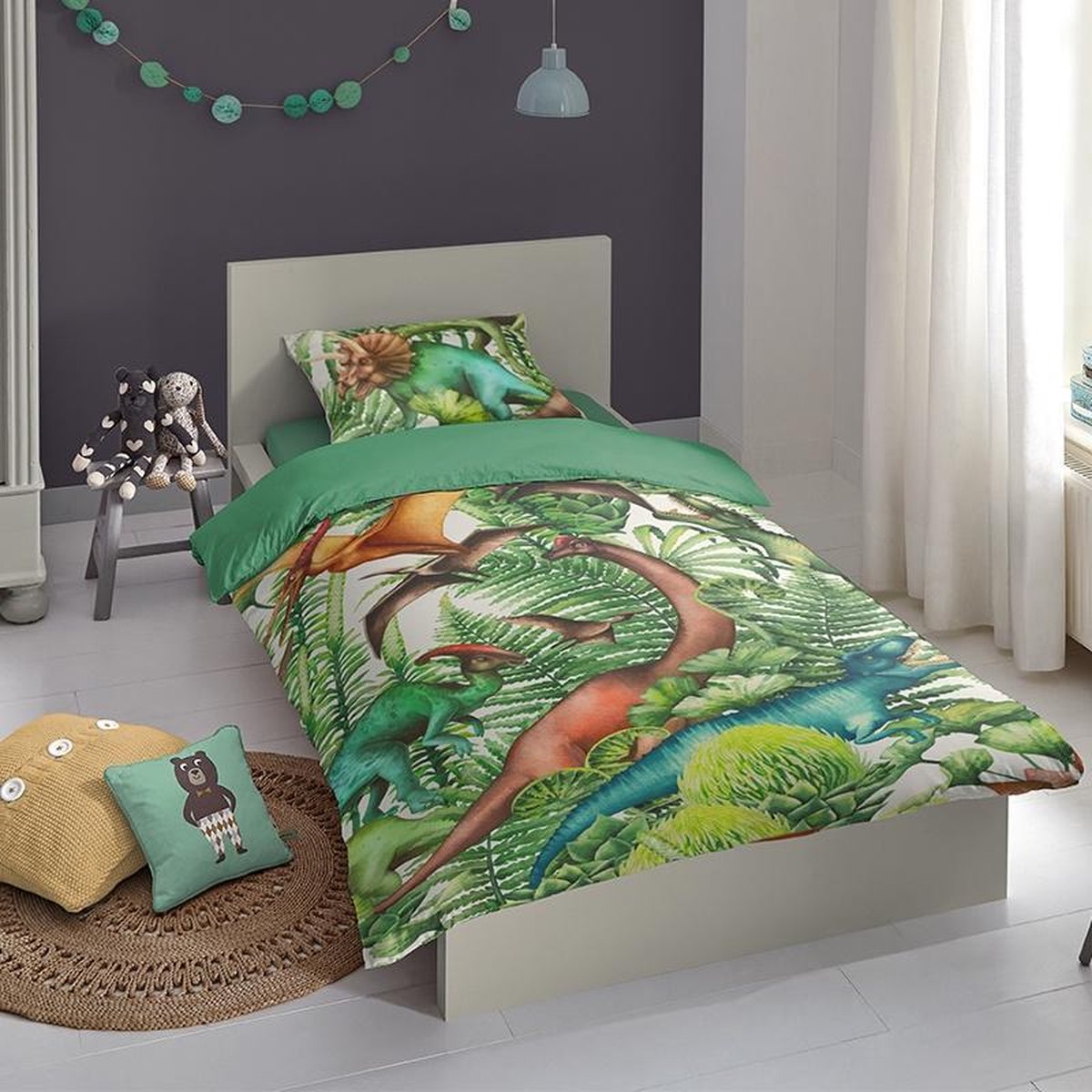 Good Morning dekbedovertrek Prehistorie 140 x 220 katoen - Groen