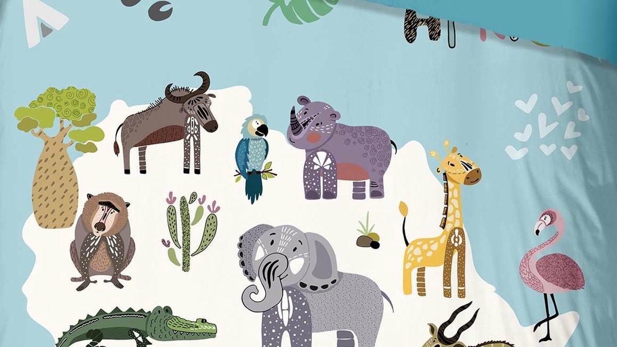 Good Morning dekbedovertrek Wildlife 140 x 200 cm katoen aqua - Blauw