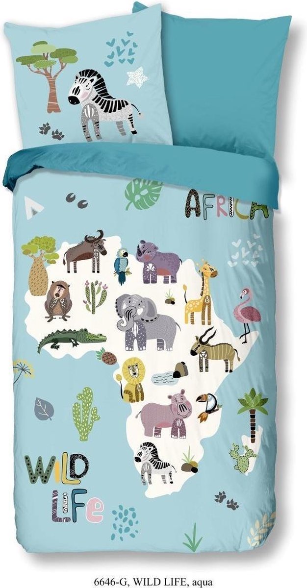 Good Morning dekbedovertrek Wildlife 140 x 200 cm katoen aqua - Blauw