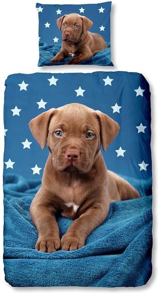 Good Morning dekbedovertrek Pup 140 x 220 cm katoen - Blauw