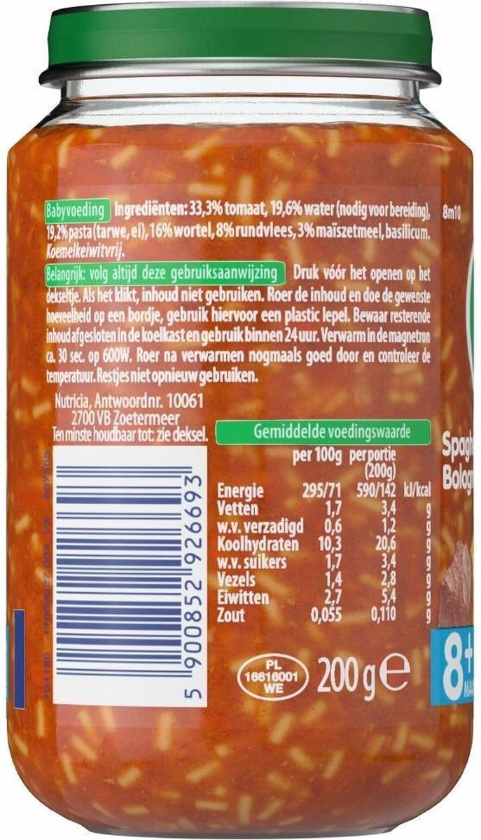 Olvarit 8m10 Spaghetti Bolognese 200gram