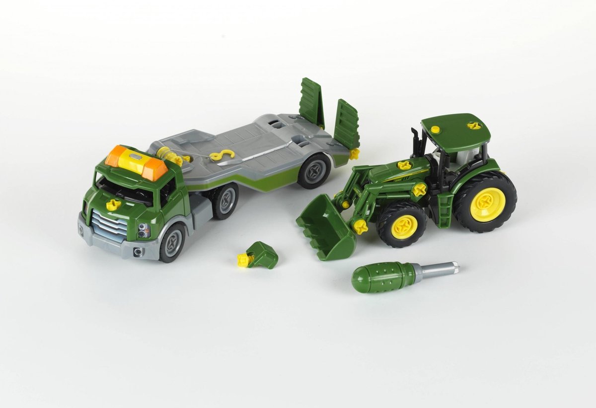 Theo Klein Klein John Deere tractor op voertuigtransporter 14 cm - Groen