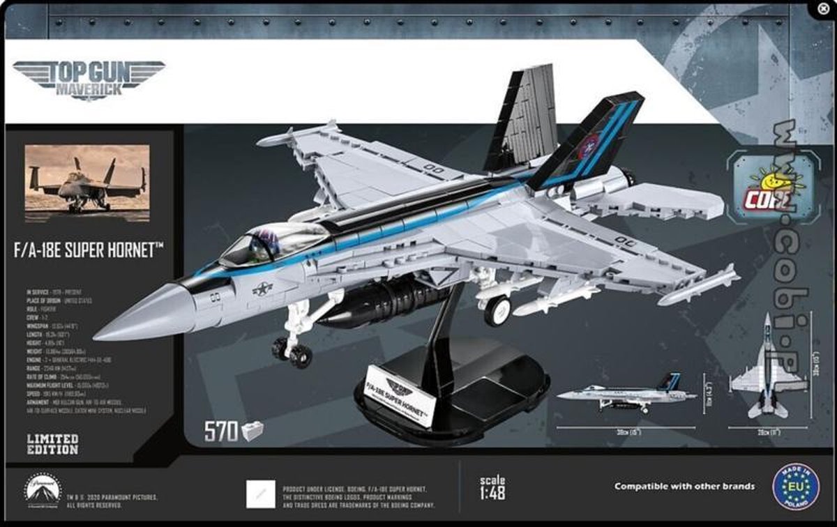 Cobi bouwset vliegtuig 1:48 Super Hornet junior zilver 570 delig - Silver