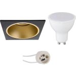 BES LED Led Spot Set - Pragmi Minko Pro - Gu10 Fitting - Dimbaar - Inbouw Vierkant - Mat/goud - 6w - Natuurlijk Wit 4200k - Zwart