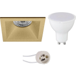 BES LED Led Spot Set - Pragmi Pollon Pro - Gu10 Fitting - Inbouw Vierkant - Mat Goud - 6w - Warm 3000k - Verdiept - 82mm - Wit