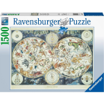 Ravensburger Puzzle 1500 P - Wereldkaart Met Fantastische Dieren