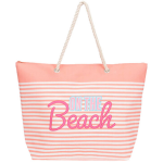 Strandtas Met Handvat/wit Gestreept Met On The Beach Print Polyester 38 X 39 Cm - Strandtassen - Roze