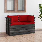 Vidaxl Tuinbank 2-zits Met Kussens Pallet Massief Grenenhout - Rood