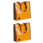 2x Stuks Eco Shopper Boodschappen Opberg Tassen 38 X 38 Cm - Milieuvriendelijke Boodschappentassen - Oranje
