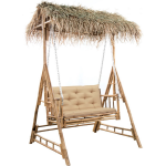 Vidaxl Schommelbank 2-zits Met Palmbladeren En Kussen 202 Cm Bamboe - Beige