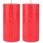Duni 2x Stuks Rode Cilinderkaarsen/stompkaarsen 15 X 7 Cm 50 Branduren - Geurloze Kaarsen - Rood