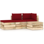 Vidaxl 4-delige Loungeset Met Kussens Geïmpregneerd Hout - Rood