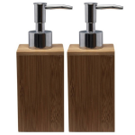 Bellatio Design 2x Stuks Zeeppompje/zeepdispenser Van Bamboe 17 Cm - Navulbare Zeep Houder - Toilet En Badkamer Accessoires - Bruin