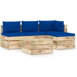 Vidaxl 5-delige Loungeset Met Kussens Geïmpregneerd Hout - Blauw