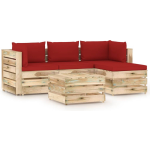 Vidaxl 5-delige Loungeset Met Kussens Geïmpregneerd Hout - Rood