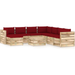 Vidaxl 9-delige Loungeset Met Kussens Geïmpregneerd Hout - Rood