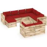 Vidaxl 10-delige Loungeset Met Kussens Geïmpregneerd Hout - Rood