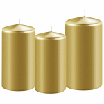 Enlightening Candles Set Van 3x Stuksen Stompkaarsen 10-12-15 Cm Met Diameter 6 Cm - Sfeer Kaarsen Voor Binnen - Goud