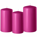Enlightening Candles Set Van 3x Stuks Fuchsia Stompkaarsen 10-12-15 Cm Met Diameter 6 Cm - Sfeer Kaarsen Voor Binnen - Roze