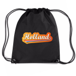 Bellatio Decorations Holland Rugzakje - Nylon Sporttas Met Rijgkoord - Nederland/oranje Supporter - Ek/ Wk Voetbal / Koningsdag - Zwart