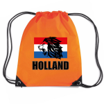 Bellatio Decorations Holland Leeuw Rugzakje - Nylon Sporttas Met Rijgkoord - Ek/ Wk Voetbal / Koningsdag - Oranje