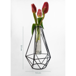 Mica Decorations Metalen Diamant Draad Vaasje Met Glas 15 X 14 X 24 Cm - Kleine Vaasjes Voor Bloemen - Zwart