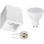 BES LED Opbouwspot Set - Pragmi Cliron Pro - Gu10 Fitting - Opbouw Vierkant - Mat - 4w - Helder/koud 6400k - Verdiept - - Wit