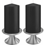 Trend Candles Set Van 2xe Cilinderkaarsen/stompkaarsen 8 X 15 Cm Met 2x Zilveren Metalen Kaarsenhouders - Zwart