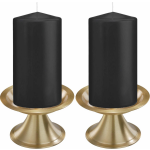 Trend Candles Set Van 2xe Cilinderkaarsen/stompkaarsen 8 X 15 Cm Met 2x Gouden Metalen Kaarsenhouders - Zwart