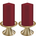 Trend Candles Set Van 2x Donkerrode Cilinderkaarsen/stompkaarsen 8 X 15 Cm Met 2x Gouden Metalen Kaarsenhouders - Rood