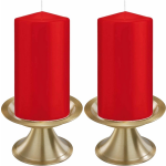 Trend Candles Set Van 2x Rode Cilinderkaarsen/stompkaarsen 8 X 15 Cm Met 2x Gouden Metalen Kaarsenhouders - Rood