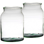 Bellatio Design Set Van 2x Stuks Bloemenvazen Van Gerecycled Glas Met Hoogte 25 Cm En Diameter 19 Cm - Glazen Transparante Vazen