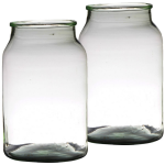 Bellatio Design Set Van 2x Stuks Bloemenvazen Van Gerecycled Glas Met Hoogte 34 Cm En Diameter 22 Cm - Glazen Transparante Vazen