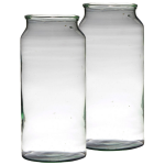 Bellatio Design Set Van 2x Stuks Bloemenvazen Van Gerecycled Glas Met Hoogte 39 Cm En Diameter 19 Cm - Glazen Transparante Vazen